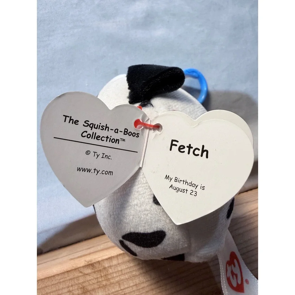 Ty Squish-a-Boos Fetch Dalmatian Dog Plush Backpack Clip 3 inch White Black Spot